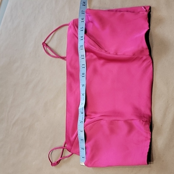H&M Size L "Cerise" (Bright Pink) Satin Corset Top Adjustable Straps, Drape Neck - Picture 6 of 11